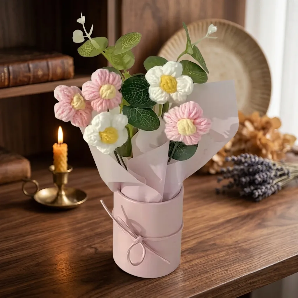 artificial crochet flower bouquet