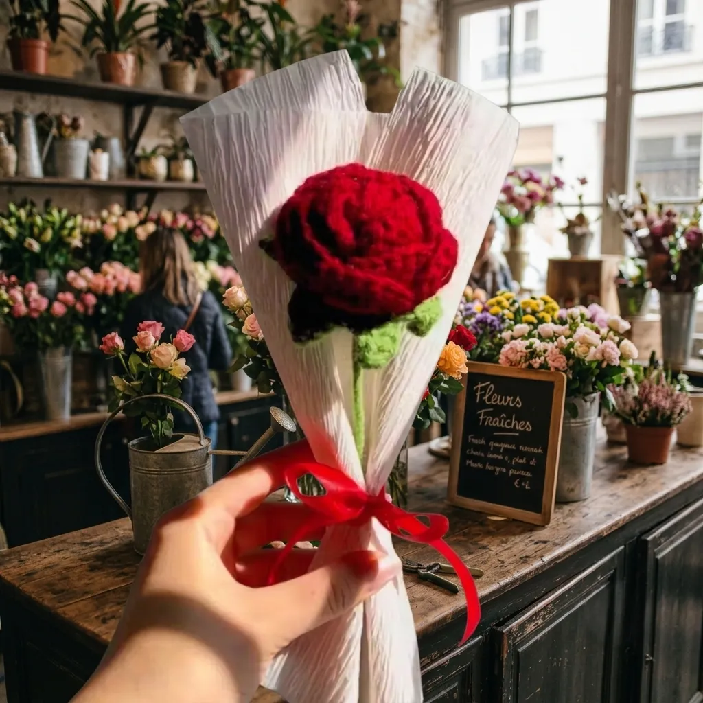 Handmade Crochet Red Roses Bouquet,